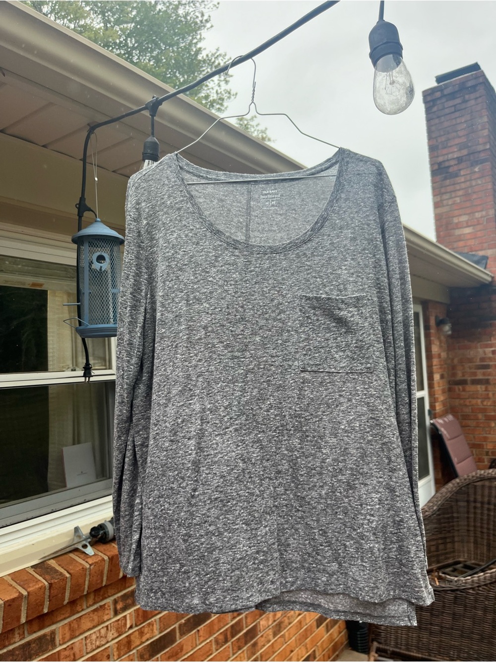Old Navy Heather Gray Long Sleeve Scoop Neck Pocket Tee